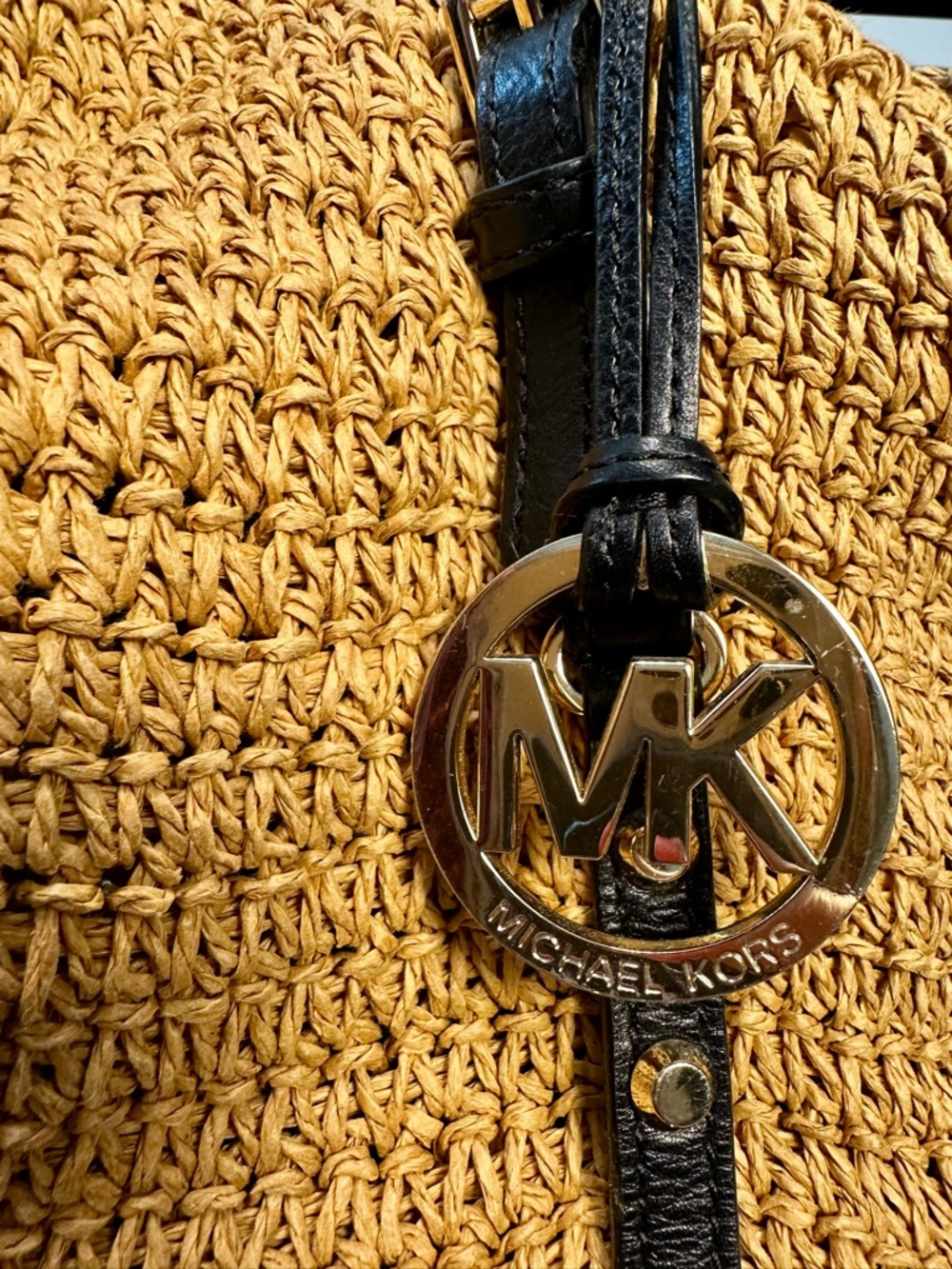 Michael Kors Mustard Yellow Woven Tote with Black Trim - Picture 8 of 14